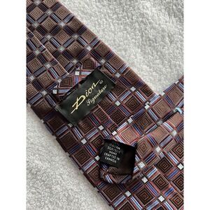 Dion Signature	Purple Blue Square Geometric Woven Italian Silk Long Tie Necktie
